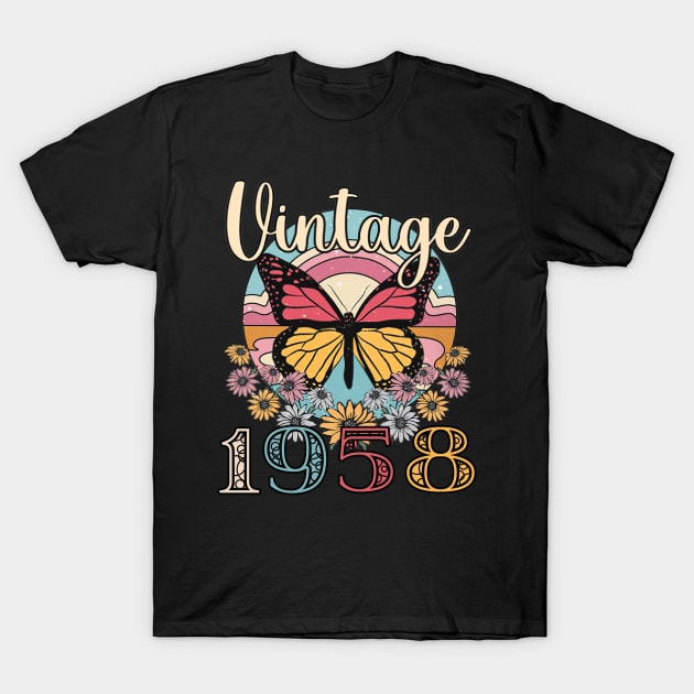 Floral Butterfly Retro Vintage 1958 65th Birthday T-Shirt by louismcfarland